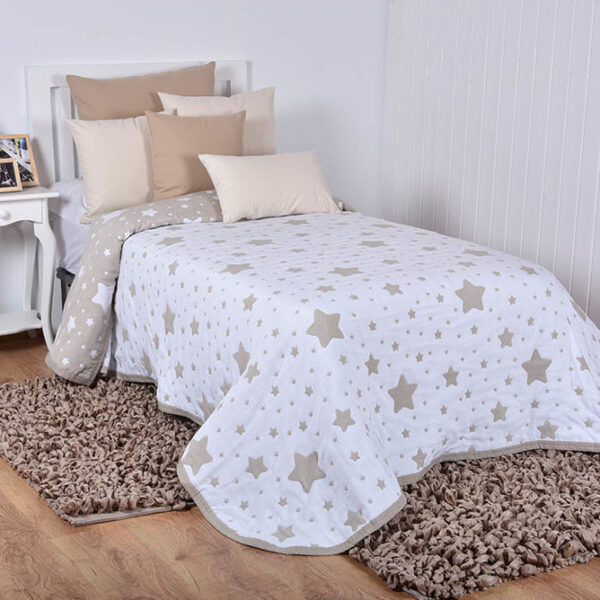Colcha Estrellitas Beige para cama de 90 cm